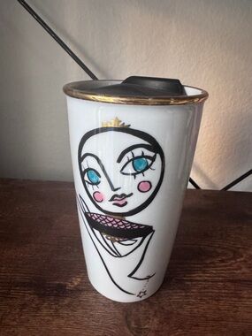 Starbucks Blushing Blue Eyed Girl Ceramic Travel Cup Tumbler 12 Oz 2015